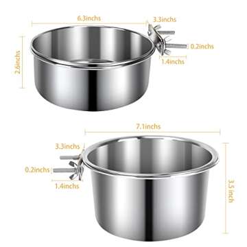 2 Pcs Large Pet Dog Food Water Bowl for Cage Stainless Steel Non-Spill Kennel Hanging Cats Bowls wit...