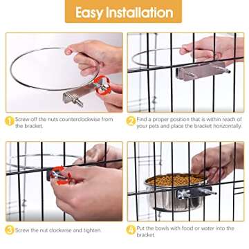 2 Pcs Large Pet Dog Food Water Bowl for Cage Stainless Steel Non-Spill Kennel Hanging Cats Bowls with Clamp Holder Crate Feeder Dish for Medium Large Dogs Huge Pets (7.1x3.5'' & 6.3x2.6'')