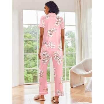 Ekouaer Silk Satin Pajamas Set Women Short Sleeve Sleepwear Soft Button Down Loungewear Pjs Set