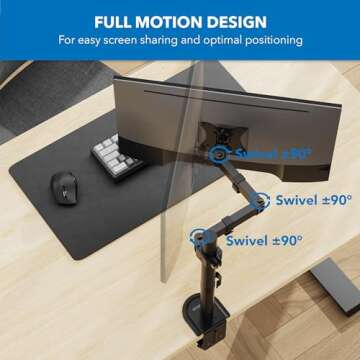 Mount-It! Single Monitor Arm Mount | Desk Stand | Full Motion Height Adjustable Articulating Tilt | Fits 19 21 24 27 29 30 32 Inch VESA 75 100 Compatible Computer Screen | C-Clamp and Grommet Base