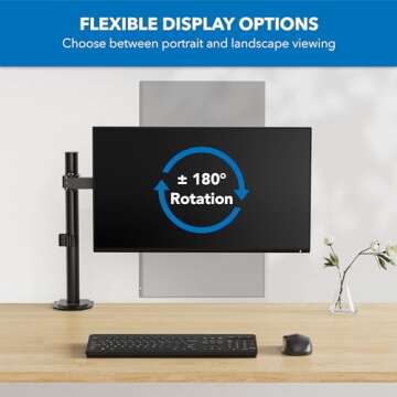 Mount-It! Single Monitor Arm Mount | Desk Stand | Full Motion Height Adjustable Articulating Tilt | Fits 19 21 24 27 29 30 32 Inch VESA 75 100 Compatible Computer Screen | C-Clamp and Grommet Base