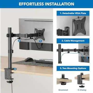Mount-It! Single Monitor Arm Mount | Desk Stand | Full Motion Height Adjustable Articulating Tilt | Fits 19 21 24 27 29 30 32 Inch VESA 75 100 Compatible Computer Screen | C-Clamp and Grommet Base