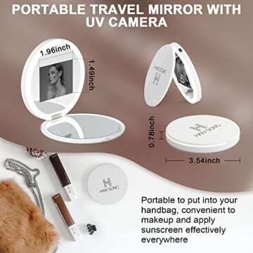 Compact UV Mirror with 2X Magnification for Skin Care