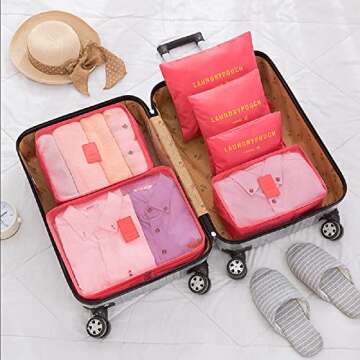 FiveRen Packing Travel Organizer Cubes Set Packing Cubes 6 PCS Travel Organizer Accessories, Watermelon Red
