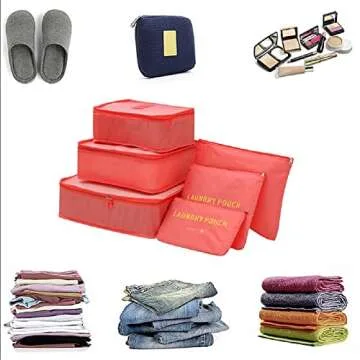 FiveRen Packing Travel Organizer Cubes Set Packing Cubes 6 PCS Travel Organizer Accessories, Watermelon Red