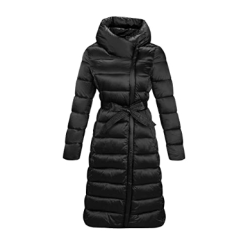 Bellivera Women's Puffer Jacket Lightweight Quilted Hooded Long Down Alternative Coat with Belt 7734...