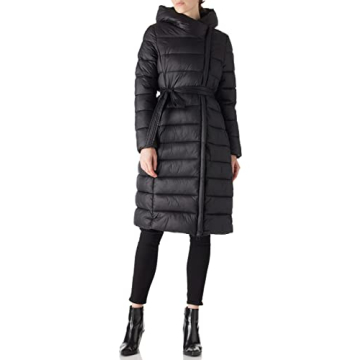 Bellivera Women's Puffer Jacket Lightweight Quilted Hooded Long Down Alternative Coat with Belt 7734 Black L