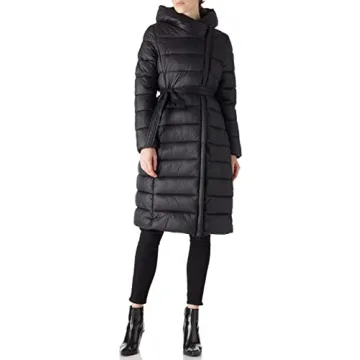 Bellivera Women's Puffer Jacket Lightweight Quilted Hooded Long Down Alternative Coat with Belt 7734 Black L