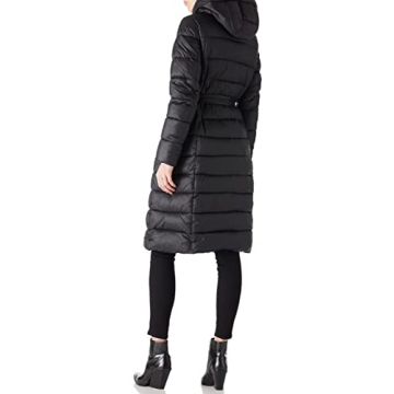 Bellivera Women's Puffer Jacket Lightweight Quilted Hooded Long Down Alternative Coat with Belt 7734 Black L