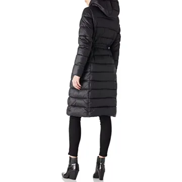 Bellivera Women's Puffer Jacket Lightweight Quilted Hooded Long Down Alternative Coat with Belt 7734 Black L