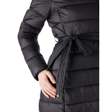 Bellivera Women's Puffer Jacket Lightweight Quilted Hooded Long Down Alternative Coat with Belt 7734 Black L