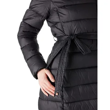 Bellivera Women's Puffer Jacket Lightweight Quilted Hooded Long Down Alternative Coat with Belt 7734 Black L