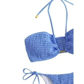 SweatyRocks Women's 2 Piece Bathing Suit Ribbed Tie Side Halter Bikini Swimsuit Pale Blue M