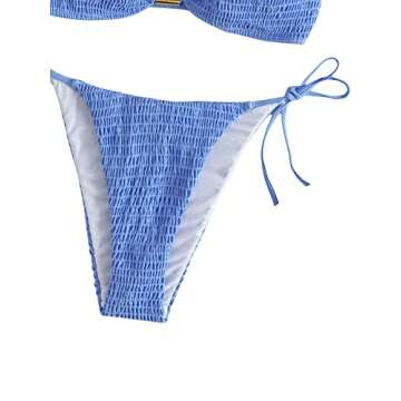 SweatyRocks Women's 2 Piece Bathing Suit Ribbed Tie Side Halter Bikini Swimsuit Pale Blue M