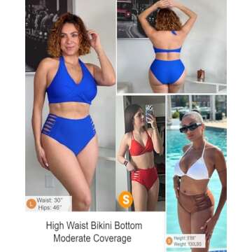 Holipick Women Black High Waisted Bikini Bottoms Tummy Control Swimsuit Bottoms Strappy Swim Bottom L