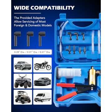 Orion Motor Tech OMT Brake Bleeder Kit with Hand Vacuum Pump and Adapters | Brake Bleeding Kit for Brake Fluid Power Steering Fluid More | Vacuum Brake Bleeder Pump with Pressure Gauge, Case