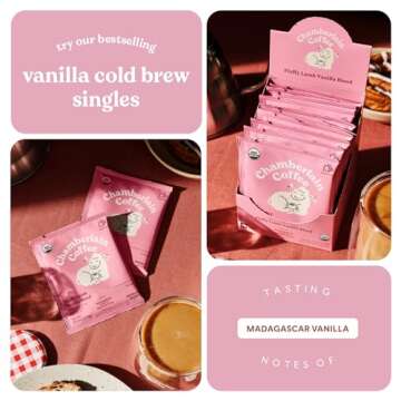 Chamberlain Coffee Fluffy Lamb Vanilla Cold Brew Singles - Cold Brew Coffee Bags with Notes of Vanilla & Roasted Nuts - 10 Single Serve Cold Brew Sachets