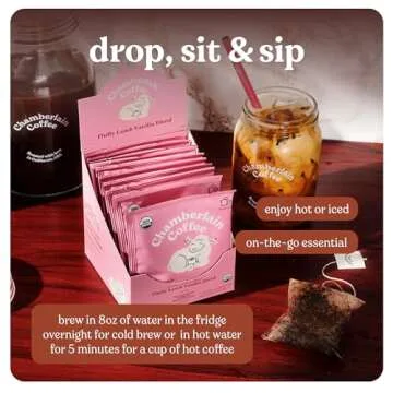 Chamberlain Coffee Fluffy Lamb Vanilla Cold Brew Singles - Cold Brew Coffee Bags with Notes of Vanilla & Roasted Nuts - 10 Single Serve Cold Brew Sachets