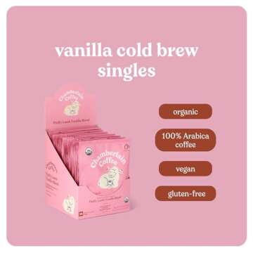Chamberlain Coffee Fluffy Lamb Vanilla Cold Brew Singles - Cold Brew Coffee Bags with Notes of Vanilla & Roasted Nuts - 10 Single Serve Cold Brew Sachets