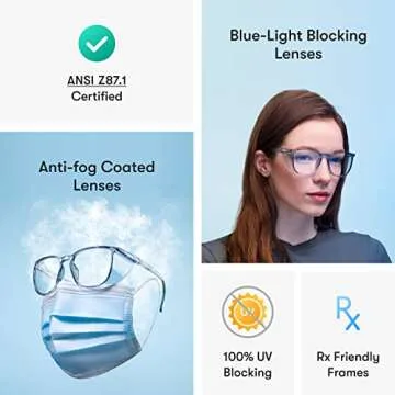 Stoggles Rectangle Z87.1 Certified Polycarbonate Safety Glasses, Scratch & Shatter-Proof, Blue-Light & UV Blocking Lens, Top & Side Shields, Anti-Fog Dip Coated, Durable, Protective & Stylish Eyewear