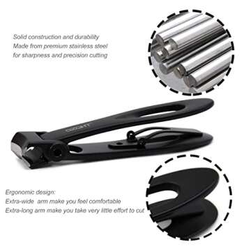 SZQHT Ultra Wide Jaw Opening Nail Clippers Set, Toenail Clippers for Thick Nails, Heavy Duty Nail Cutter, Seniors,Stainless Steel Toe Nail Clippers, Nail File, Manicure,Pedicure,Men & Women Big(Black)