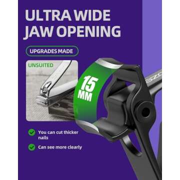 SZQHT Ultra Wide Jaw Opening Nail Clippers Set, Toenail Clippers for Thick Nails, Heavy Duty Nail Cutter, Seniors,Stainless Steel Toe Nail Clippers, Nail File, Manicure,Pedicure,Men & Women Big(Black)