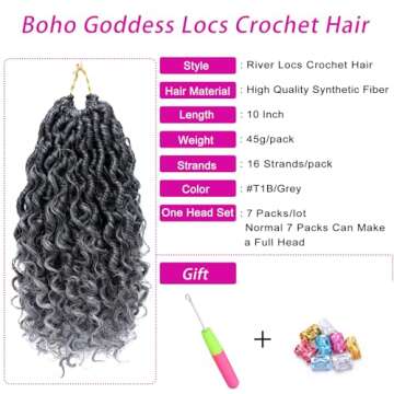 Goddess Locs Crochet Hair 10 Inch 7 Packs Ombre Grey Boho Faux Locs Crochet Hair for Black Women Pre...