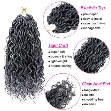 Goddess Locs Crochet Hair 10 Inch 7 Packs Ombre Grey Boho Faux Locs Crochet Hair for Black Women Pre Looped Crochet Locs with Curly Ends (1B/Gray)