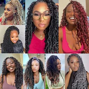 Goddess Locs Crochet Hair 10 Inch 7 Packs Ombre Grey Boho Faux Locs Crochet Hair for Black Women Pre Looped Crochet Locs with Curly Ends (1B/Gray)