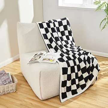CozeCube Checkered Blanket, Ultra Soft Cozy Black and White Checkered Throw Blanket, Warm Fluffy Checkerboard Throw Blanket, Black Checkered Blanket, for Couch Bed Sofa, 50x60 Inches