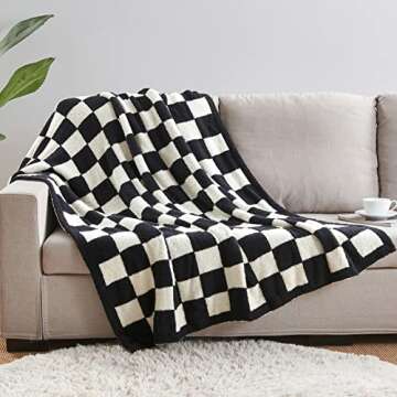 CozeCube Checkered Blanket, Ultra Soft Cozy Black and White Checkered Throw Blanket, Warm Fluffy Checkerboard Throw Blanket, Black Checkered Blanket, for Couch Bed Sofa, 50x60 Inches