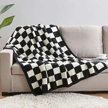 CozeCube Checkered Blanket, Ultra Soft Cozy Black and White Checkered Throw Blanket, Warm Fluffy Checkerboard Throw Blanket, Black Checkered Blanket, for Couch Bed Sofa, 50x60 Inches