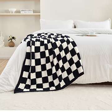 CozeCube Checkered Blanket, Ultra Soft Cozy Black and White Checkered Throw Blanket, Warm Fluffy Checkerboard Throw Blanket, Black Checkered Blanket, for Couch Bed Sofa, 50x60 Inches