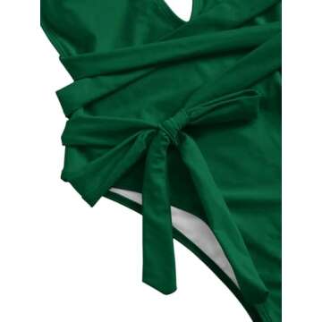 Lilosy Sexy Lace Up Plunge Neck Backless High Waisted Low Cut Leg Rise Thong Cheeky Brazilian 1 Piece Bikini Swimsuit Women Back Bathing Suit Tie Criss Cross Monokini Dark Green Medium