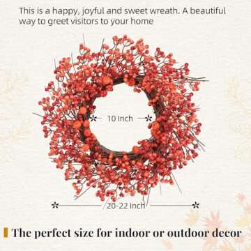 Fall Wreaths with Little Pumpkins & Berries, 20-22 Inch Harvest Thanksgiving Wreath, Farmhouse Fall ...