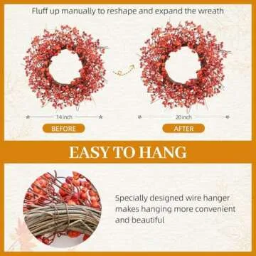 Fall Wreaths with Little Pumpkins & Berries, 20-22 Inch Harvest Thanksgiving Wreath, Farmhouse Fall Decorations for Home Front Door Porch Wall Window, Autumn Wreath for Indoor Outdoor