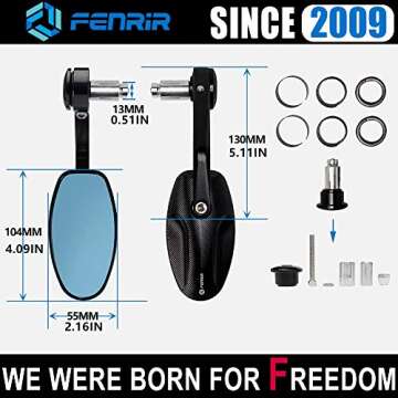 FENRIR CNC Aluminum Alloy Cafe Racer Black Motorcycle Bar End Mirrors Side 22mm 7/8" inch Handlebar Mirror Universal Rear View For M8/M6 Standard Super Sport Naked Street Bike Cruiser Minimoto Scooter