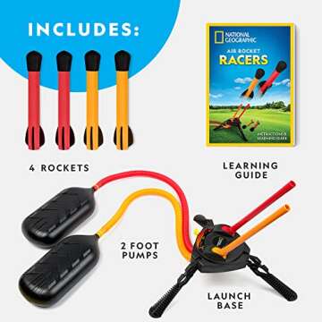 NATIONAL GEOGRAPHIC Air Rocket Toy – Jump & Launch Dueling Air Rockets up to 100Ft., Includes Launcher, 4 Foam-Tipped Rockets, Outdoors Kids Toys, Kids Science Kit, Rocket Launcher (Amazon Exclusive)