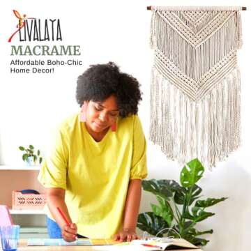 Livalaya Boho Macrame Woven Wall Hanging Beige 16 in x 36 in Modern Bohemian Tapestry wall Art Decor...