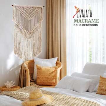 Livalaya Boho Macrame Woven Wall Hanging Beige 16 in x 36 in Modern Bohemian Tapestry wall Art Decor for House, Apartment, Dorm, Bedroom, Nursery, Party Decorations, Wedding, Wall Ornament