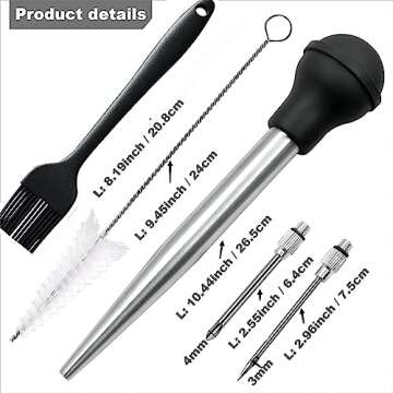 IFFMYJB Turkey Baster Set - 5 Piece Premium Cooking Kit with Stainless Steel Syringe, Needles, and C...