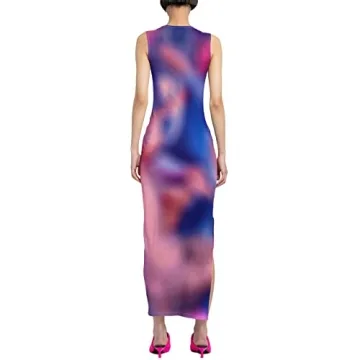 Women's Casual Tie-Dye Bodycon Maxi Dress Sleeveless Tank Wrap Split Beach Party Long Dresses (Purple,S)