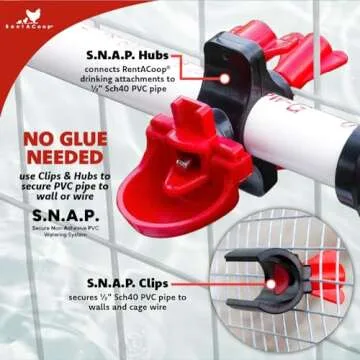 RentACoop Secure Non-Adhesive PVC (S.N.A.P) Watering System Union Tee Pack of 2 for Chickens, Quail, and Poultry
