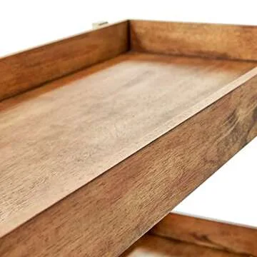 Amazon Brand – Rivet 3-Tiered Rustic Metallic Rolling Wood and Metal Bar Cart, 29.9"W, Natural