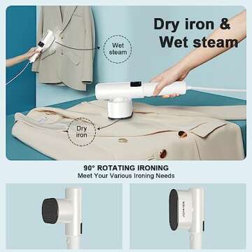 Enjoy Myself Handheld Steamer for Clothes, Mini Travel Clothes Steamer with LCD Screen, 90° Rotation Portable Garment Steamer for Home, Powerful Clothing Iron, Both Wet Steam and Dry Iron