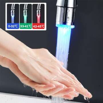 3-Color Temperature Sensitive Gradient LED Water Faucet Light Water Stream Color Changing Faucet Tap...