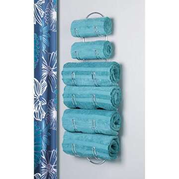 mDesign Steel Wall Mount Towel Rack with 6 Compartments - Towel Holder and Towel Storage Shelf Organ...
