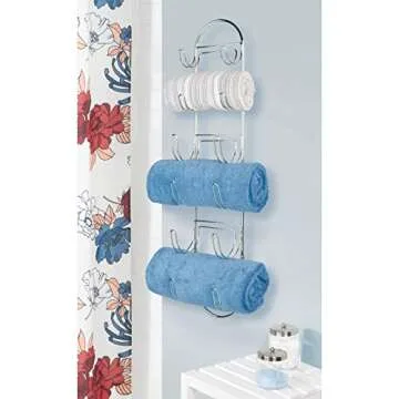 mDesign Steel Wall Mount Towel Rack with 6 Compartments - Towel Holder and Towel Storage Shelf Organizer for Bathroom, Powder Room - Chrome