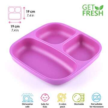 GET FRESH Bamboo Kids Divided Plates Set – 2-Pack 3 Compartment Bamboo Childrens Plates for Kids M...