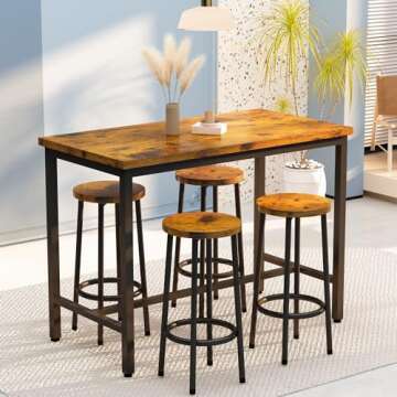 AWQM 5-Piece Bar Table and Chairs Set for Home Decor